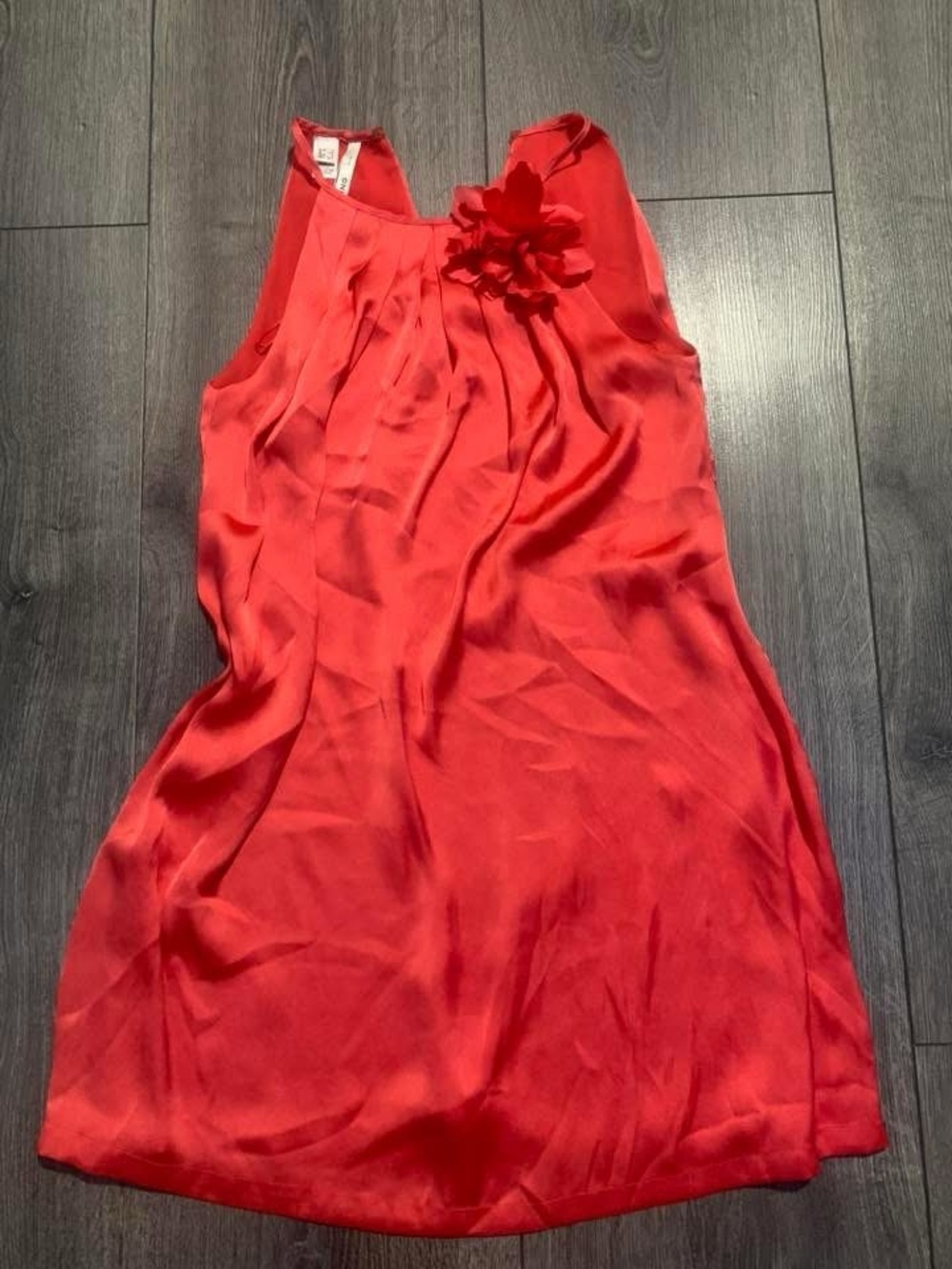 Mango Vibrant Coral One-Shoulder Shift Dress with Floral Detail